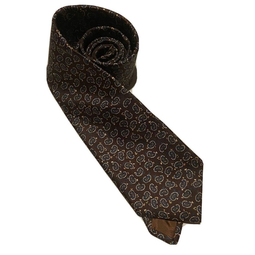 Vintage Silk Mens Neck Tie Jesters Paisley Designed Brown Made In USA Formal